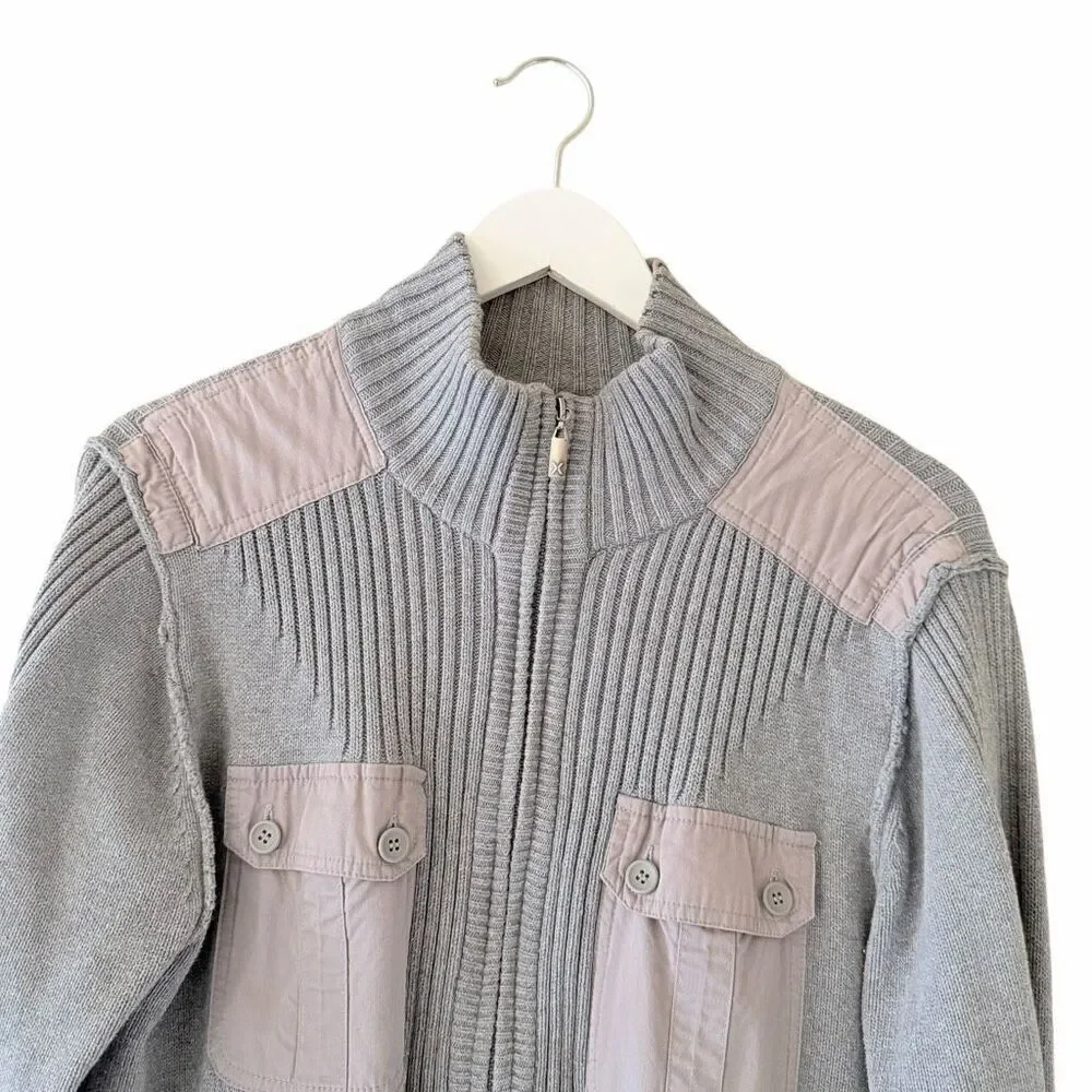 XRay Mens Gray Full Zip Warm Knit Mock Sweater SZ M #2534
